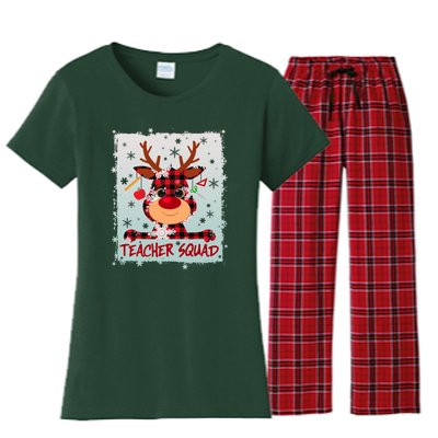 Cute Plaid Reindeer Teacher Squad Women's Flannel Pajama Set