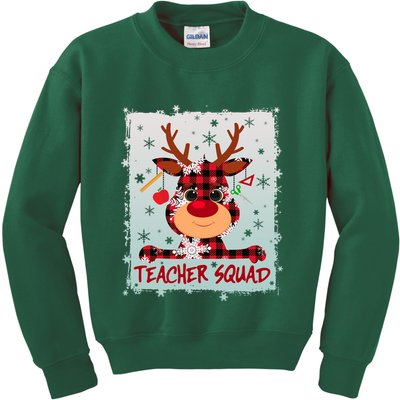 Cute Plaid Reindeer Teacher Squad Kids Sweatshirt