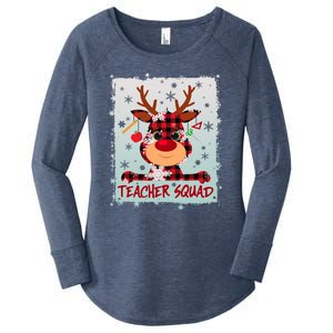 Cute Plaid Reindeer Teacher Squad Women's Perfect Tri Tunic Long Sleeve Shirt