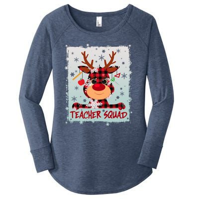 Cute Plaid Reindeer Teacher Squad Women's Perfect Tri Tunic Long Sleeve Shirt