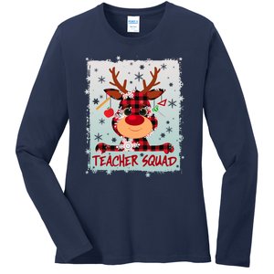 Cute Plaid Reindeer Teacher Squad Ladies Long Sleeve Shirt