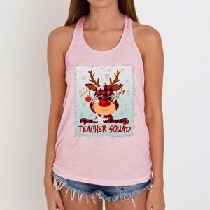 Cute Plaid Reindeer Teacher Squad Women's Knotted Racerback Tank