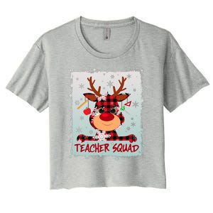 Cute Plaid Reindeer Teacher Squad Women's Crop Top Tee