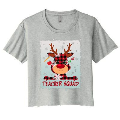 Cute Plaid Reindeer Teacher Squad Women's Crop Top Tee