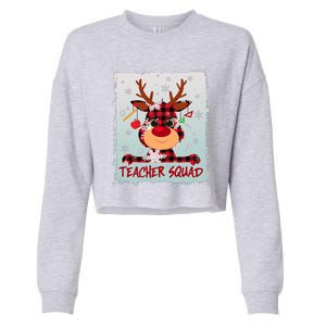 Cute Plaid Reindeer Teacher Squad Cropped Pullover Crew