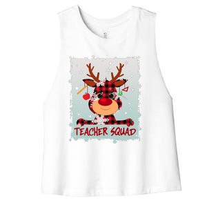 Cute Plaid Reindeer Teacher Squad Women's Racerback Cropped Tank