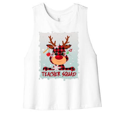 Cute Plaid Reindeer Teacher Squad Women's Racerback Cropped Tank