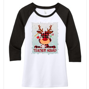 Cute Plaid Reindeer Teacher Squad Women's Tri-Blend 3/4-Sleeve Raglan Shirt