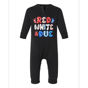 Cute Patriotic Red White And Due New Baby Infant Fleece One Piece