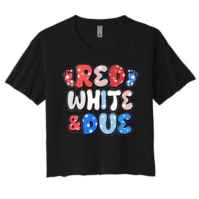 Cute Patriotic Red White And Due New Baby Women's Crop Top Tee