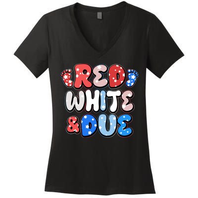 Cute Patriotic Red White And Due New Baby Women's V-Neck T-Shirt