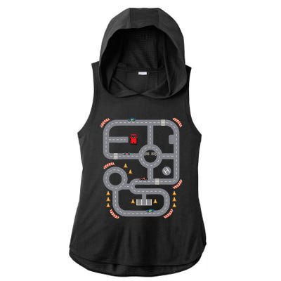 Cool Playmat Race Car Track On Back Dad Race Car Mat Ladies PosiCharge Tri-Blend Wicking Draft Hoodie Tank