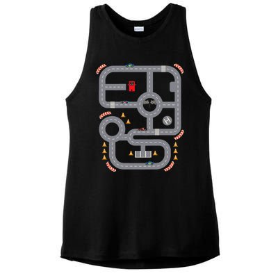 Cool Playmat Race Car Track On Back Dad Race Car Mat Ladies PosiCharge Tri-Blend Wicking Tank