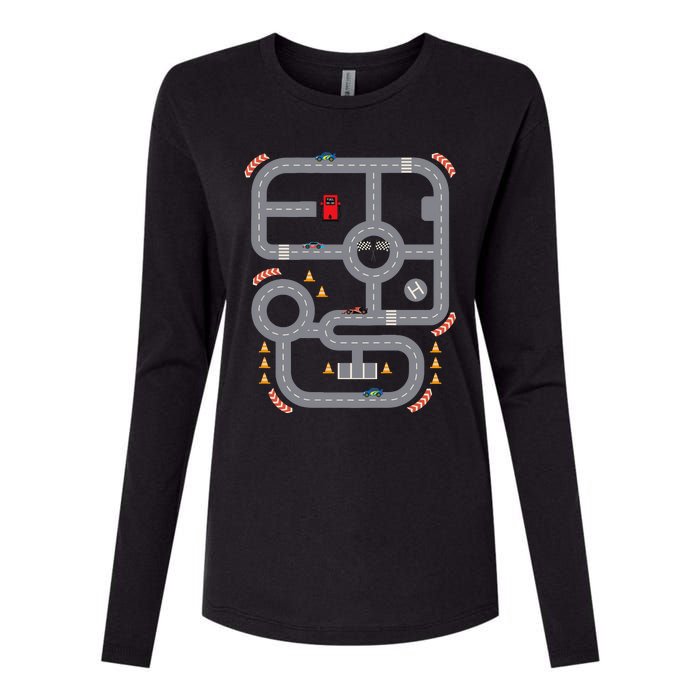 Cool Playmat Race Car Track On Back Dad Race Car Mat Womens Cotton Relaxed Long Sleeve T-Shirt