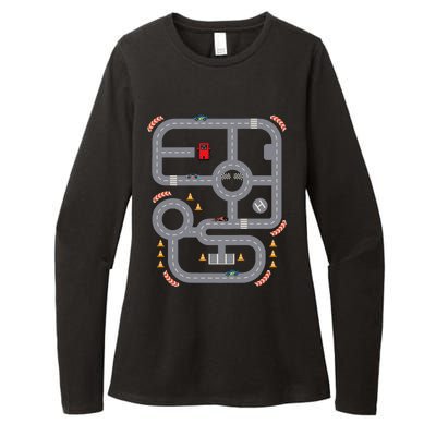 Cool Playmat Race Car Track On Back Dad Race Car Mat Womens CVC Long Sleeve Shirt