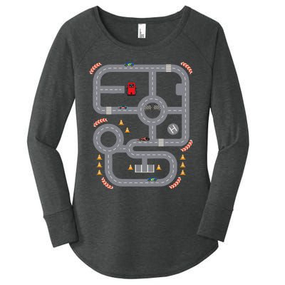 Cool Playmat Race Car Track On Back Dad Race Car Mat Women's Perfect Tri Tunic Long Sleeve Shirt