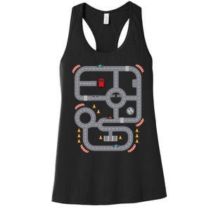 Cool Playmat Race Car Track On Back Dad Race Car Mat Women's Racerback Tank