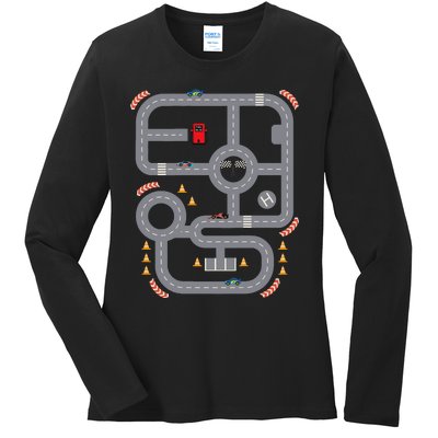 Cool Playmat Race Car Track On Back Dad Race Car Mat Ladies Long Sleeve Shirt