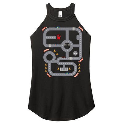 Cool Playmat Race Car Track On Back Dad Race Car Mat Women's Perfect Tri Rocker Tank