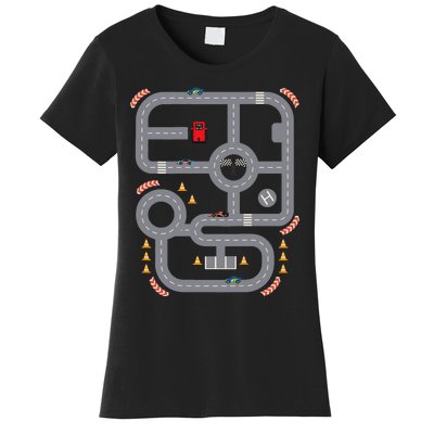 Cool Playmat Race Car Track On Back Dad Race Car Mat Women's T-Shirt