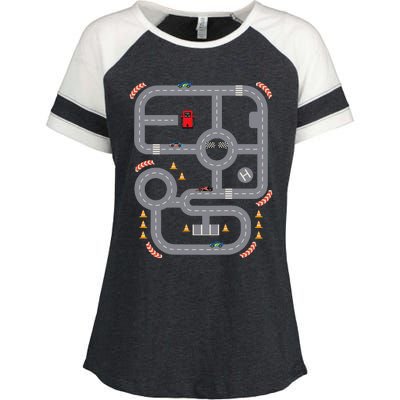 Cool Playmat Race Car Track On Back Dad Race Car Mat Enza Ladies Jersey Colorblock Tee