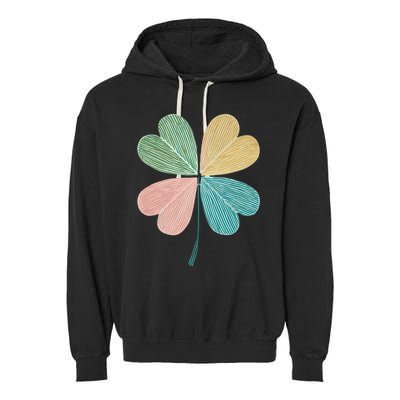 Chic Pretty Retro Lucky St.Patrick’S Day Four Leaf Clover Garment-Dyed Fleece Hoodie