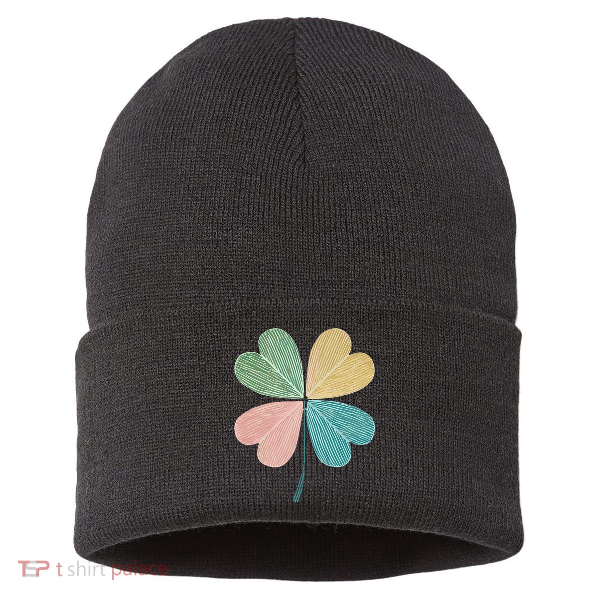 Chic Pretty Retro Lucky St.Patrick’S Day Four Leaf Clover Sustainable Knit Beanie