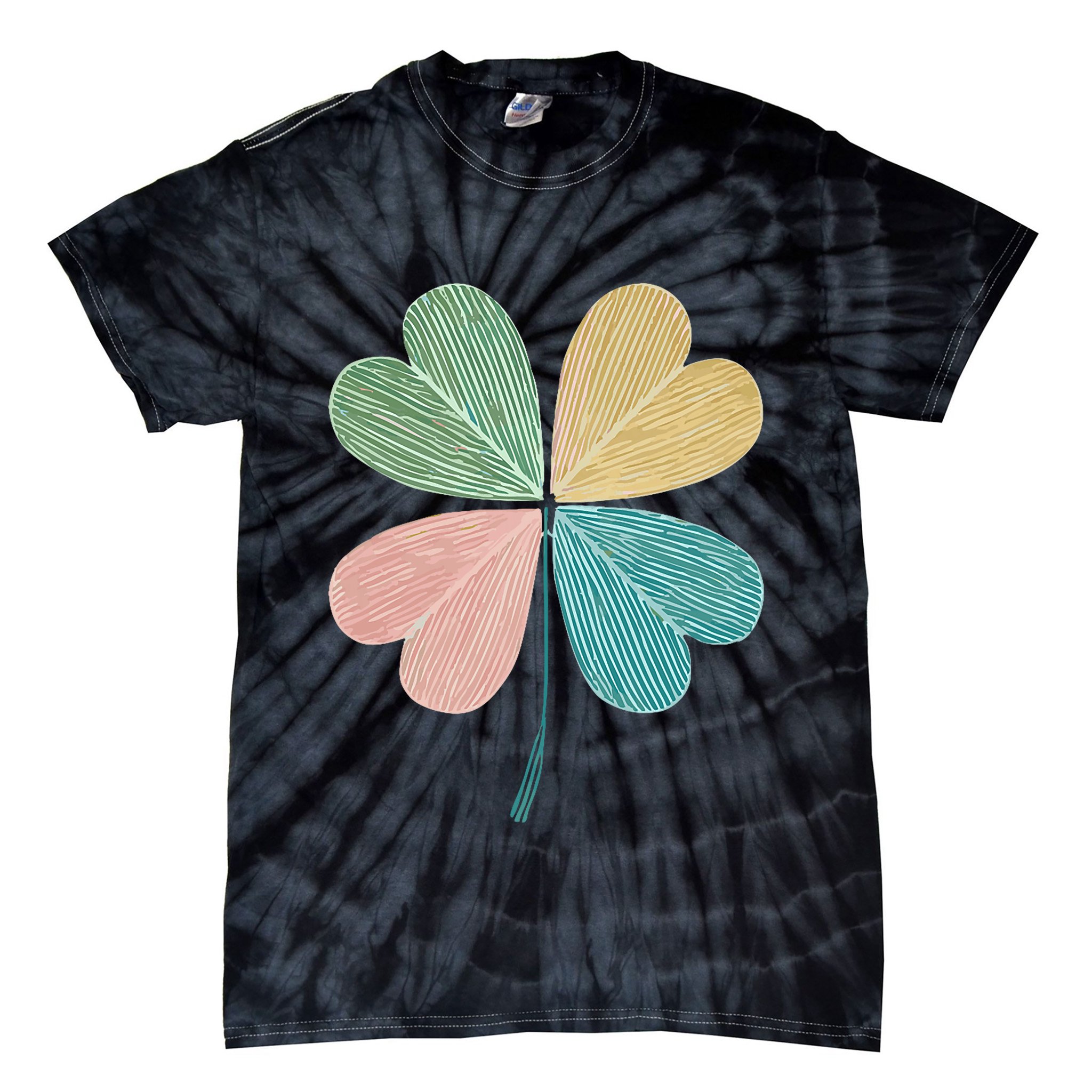Chic Pretty Retro Lucky St.Patrick’S Day Four Leaf Clover Tie-Dye T-Shirt