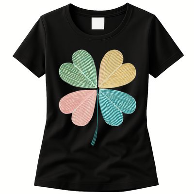 Chic Pretty Retro Lucky St.Patrick’S Day Four Leaf Clover Womens T-Shirt