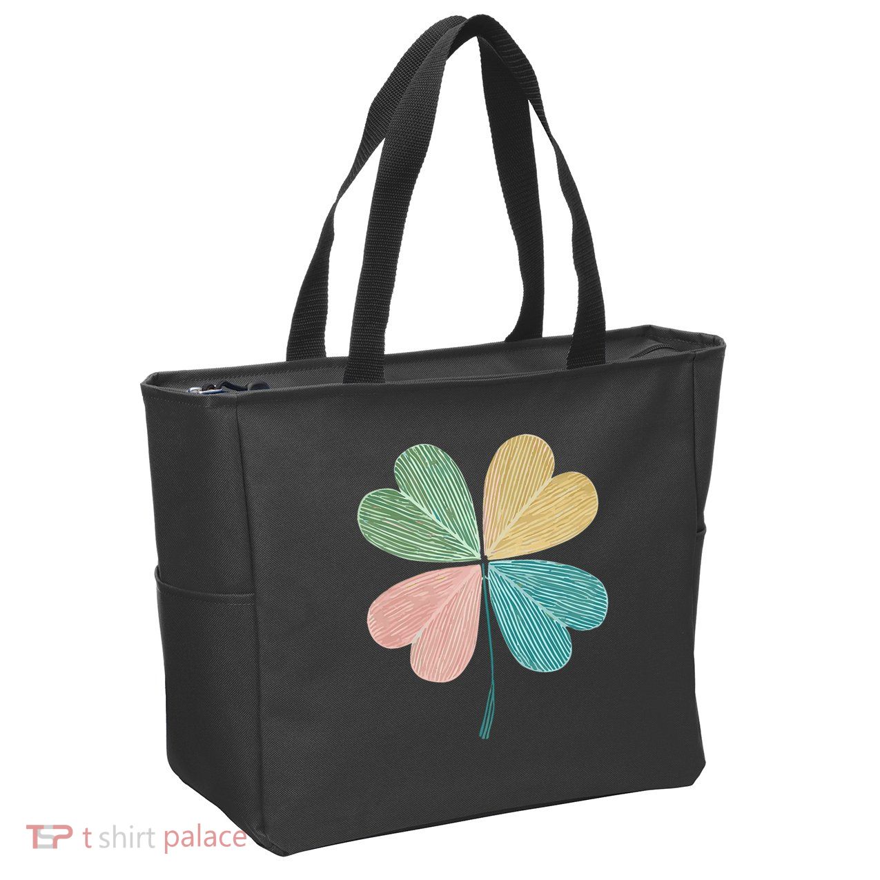 Chic Pretty Retro Lucky St.Patrick’S Day Four Leaf Clover Zip Tote Bag