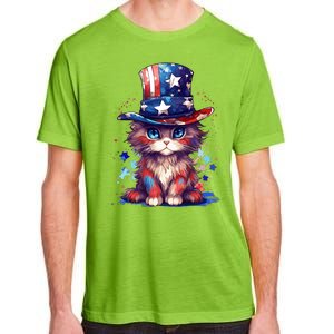 Cute Patriotic Red White And Blue Kitten Cat Adult ChromaSoft Performance T-Shirt