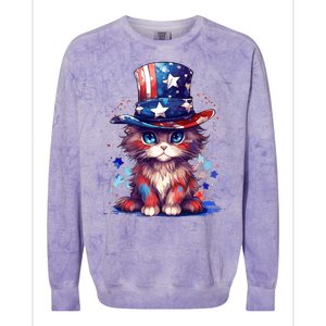 Cute Patriotic Red White And Blue Kitten Cat Colorblast Crewneck Sweatshirt