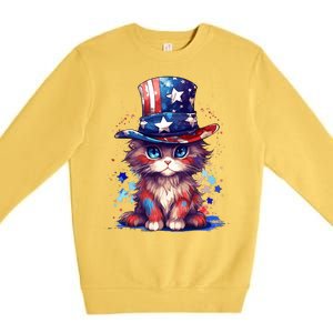 Cute Patriotic Red White And Blue Kitten Cat Premium Crewneck Sweatshirt