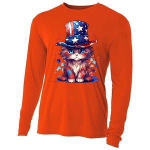 Cute Patriotic Red White And Blue Kitten Cat Cooling Performance Long Sleeve Crew