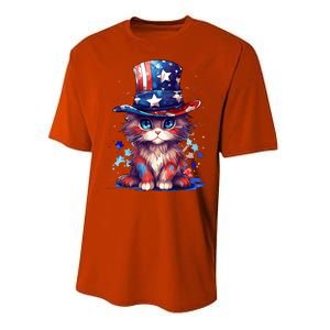 Cute Patriotic Red White And Blue Kitten Cat Performance Sprint T-Shirt