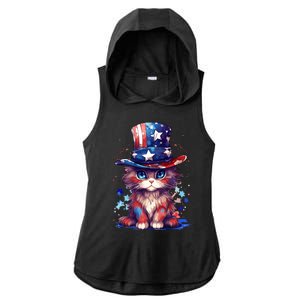 Cute Patriotic Red White And Blue Kitten Cat Ladies PosiCharge Tri-Blend Wicking Draft Hoodie Tank