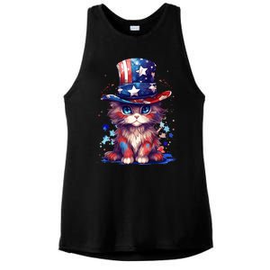 Cute Patriotic Red White And Blue Kitten Cat Ladies PosiCharge Tri-Blend Wicking Tank