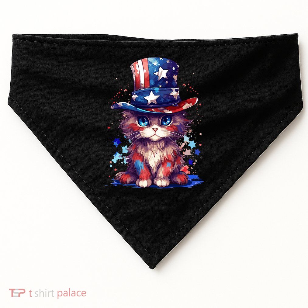 Cute Patriotic Red White And Blue Kitten Cat USA-Made Doggie Bandana