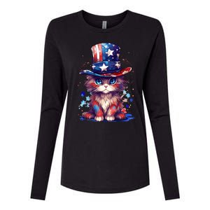 Cute Patriotic Red White And Blue Kitten Cat Womens Cotton Relaxed Long Sleeve T-Shirt