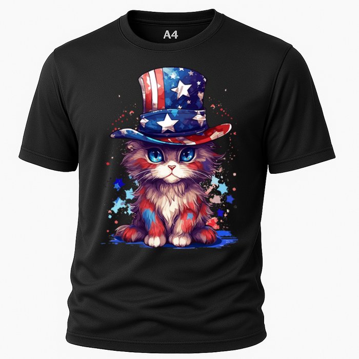 Cute Patriotic Red White And Blue Kitten Cat Performance Shirt