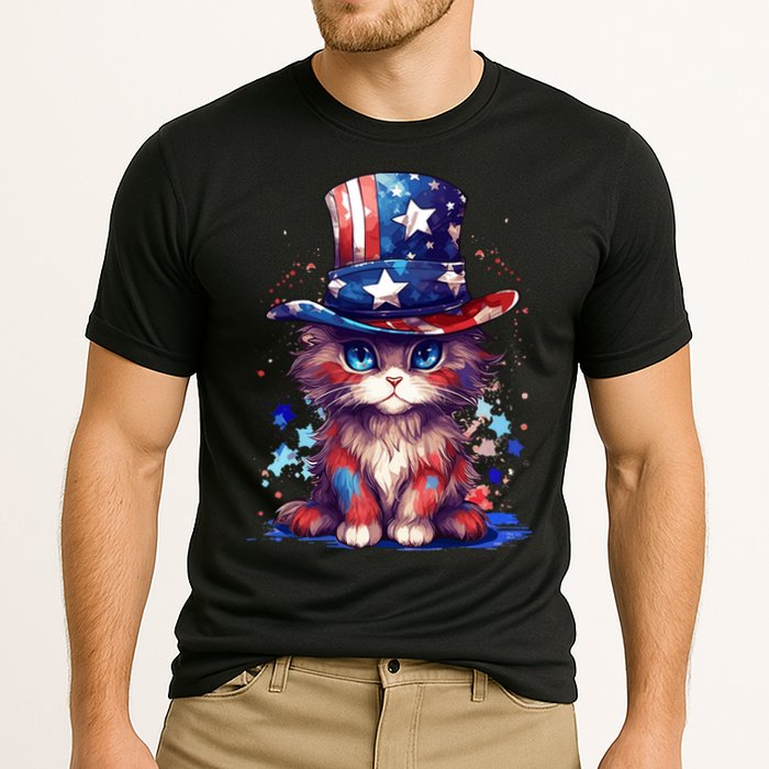 Cute Patriotic Red White And Blue Kitten Cat Performance Shirt