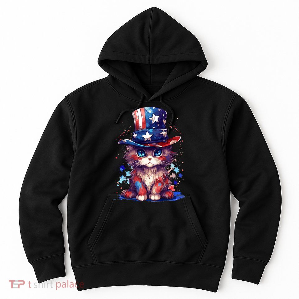 Cute Patriotic Red White And Blue Kitten Cat Hoodie