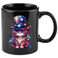 Cute Patriotic Red White And Blue Kitten Cat 11oz C Handle Ceramic Mug