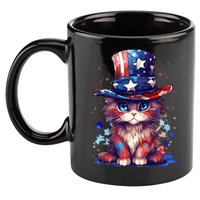 Cute Patriotic Red White And Blue Kitten Cat 11oz C Handle Ceramic Mug