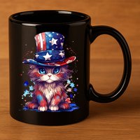 Cute Patriotic Red White And Blue Kitten Cat 11oz C Handle Ceramic Mug