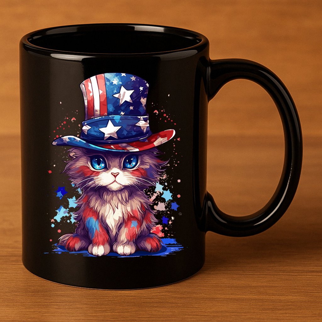 Cute Patriotic Red White And Blue Kitten Cat 11oz C Handle Ceramic Mug