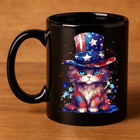 Cute Patriotic Red White And Blue Kitten Cat 11oz C Handle Ceramic Mug