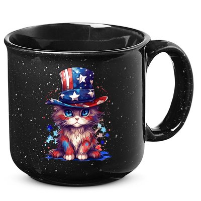 Cute Patriotic Red White And Blue Kitten Cat 15oz Campfire Ceramic Mug