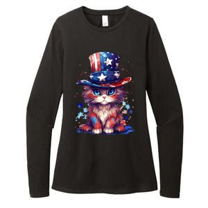 Cute Patriotic Red White And Blue Kitten Cat Womens CVC Long Sleeve Shirt