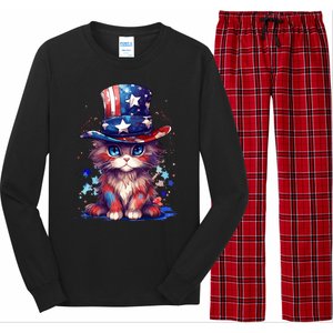 Cute Patriotic Red White And Blue Kitten Cat Long Sleeve Pajama Set